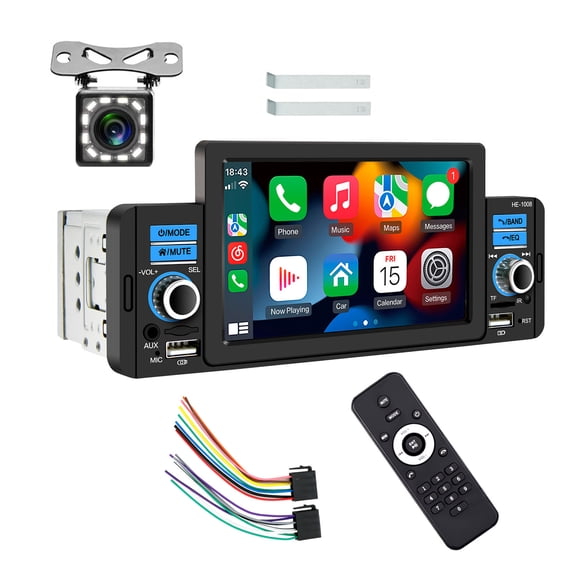 Riwesomey Radio Estéreo con pantalla táctil de 5 pulgadas para coche, Bluetooth, HD, FM, USB, AUX, compatible con con cable y Android Auto con Combinaciones de reproductor de DVD/TV para coche