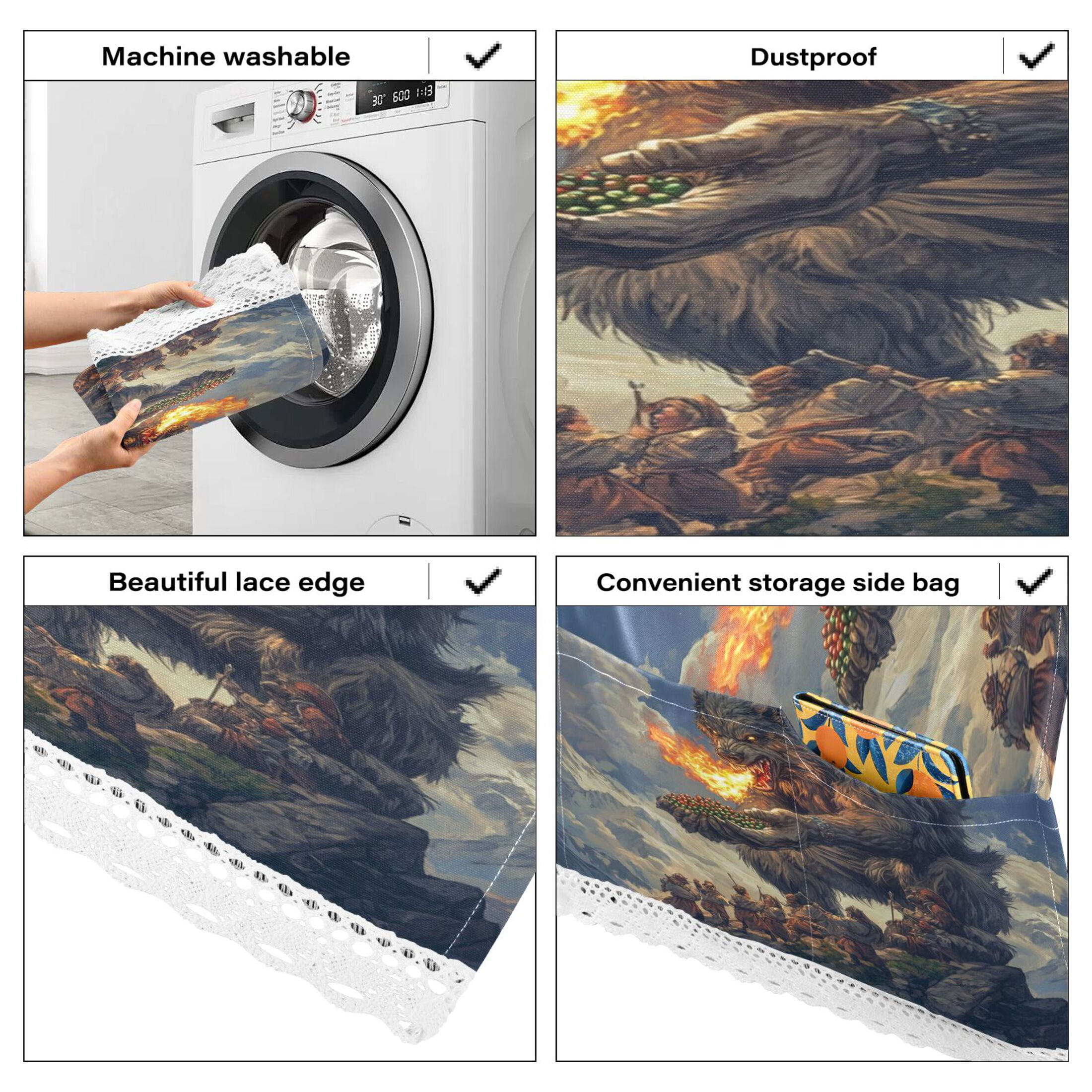 WOBOGO Flaming Giant Werewolf Pattern Washing Machine Cloth Dryer Refrigerator Top Cover Protective Non-Slip Mat For Kitchen Laundry