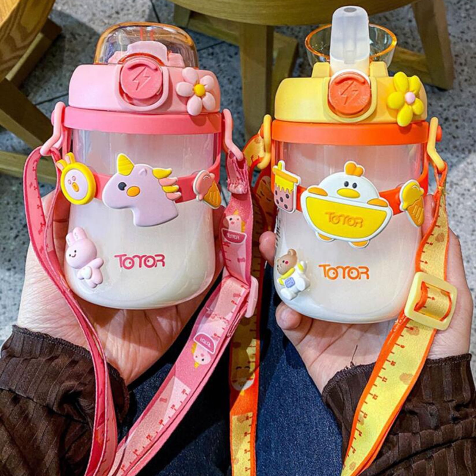 Hesroicy 400ml Sippy Cup Leak-proof Cartoon Portable Girl Cute Water Bottle  Drinkware