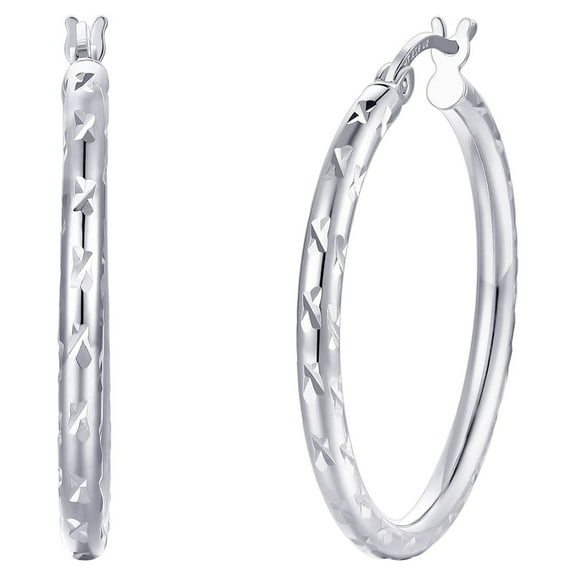 Brilliance Fine Jewelry Diamond Cut Hoop Earrings in Sterling Silver 30MM