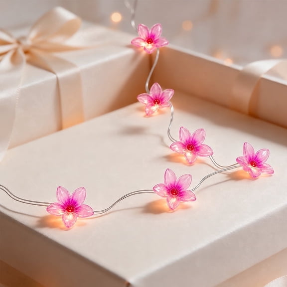 LusLog-pro Pink Flower Fairy String Lights, Battery Operated, 10 ft, 30 LED, Bedroom Wedding Party Decor