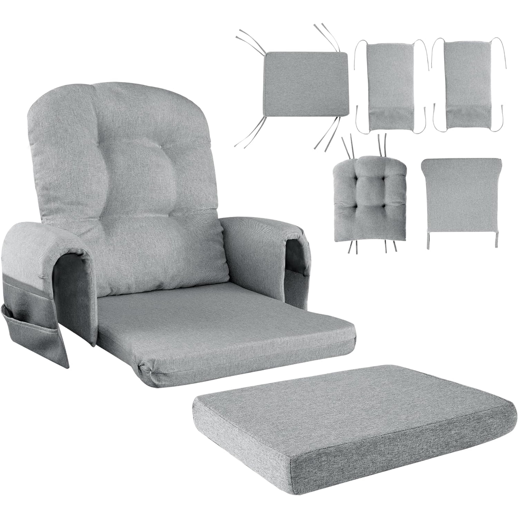 Glider Rocker Replacement Cushions with Storage Side Pocket,Linen-Like Fabric, Foam & Microfiber Filling, Non-Slip & Washable,Thickened & Supportive for Glider Rocking Chair (Grey)