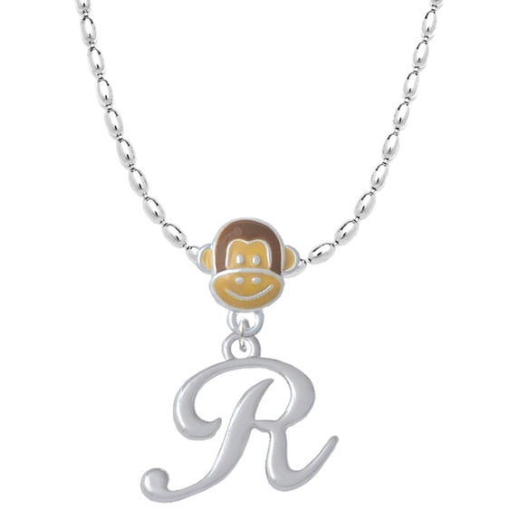 Delight Jewelry Silvertone Small Gelato Script Initial - R - Mia Monkey Charm Necklace