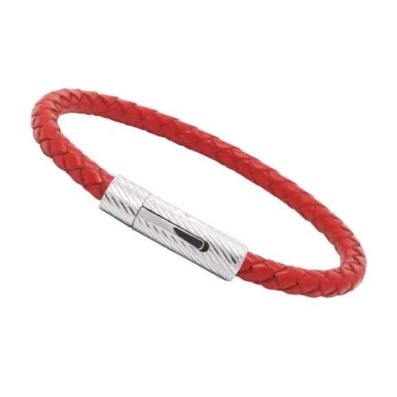 QQTDFG Unisex Men's Genuine Braided Leather Stainless Steel Magnetic Clasp Bracelet Red-9 - Bayonet Snap Silver