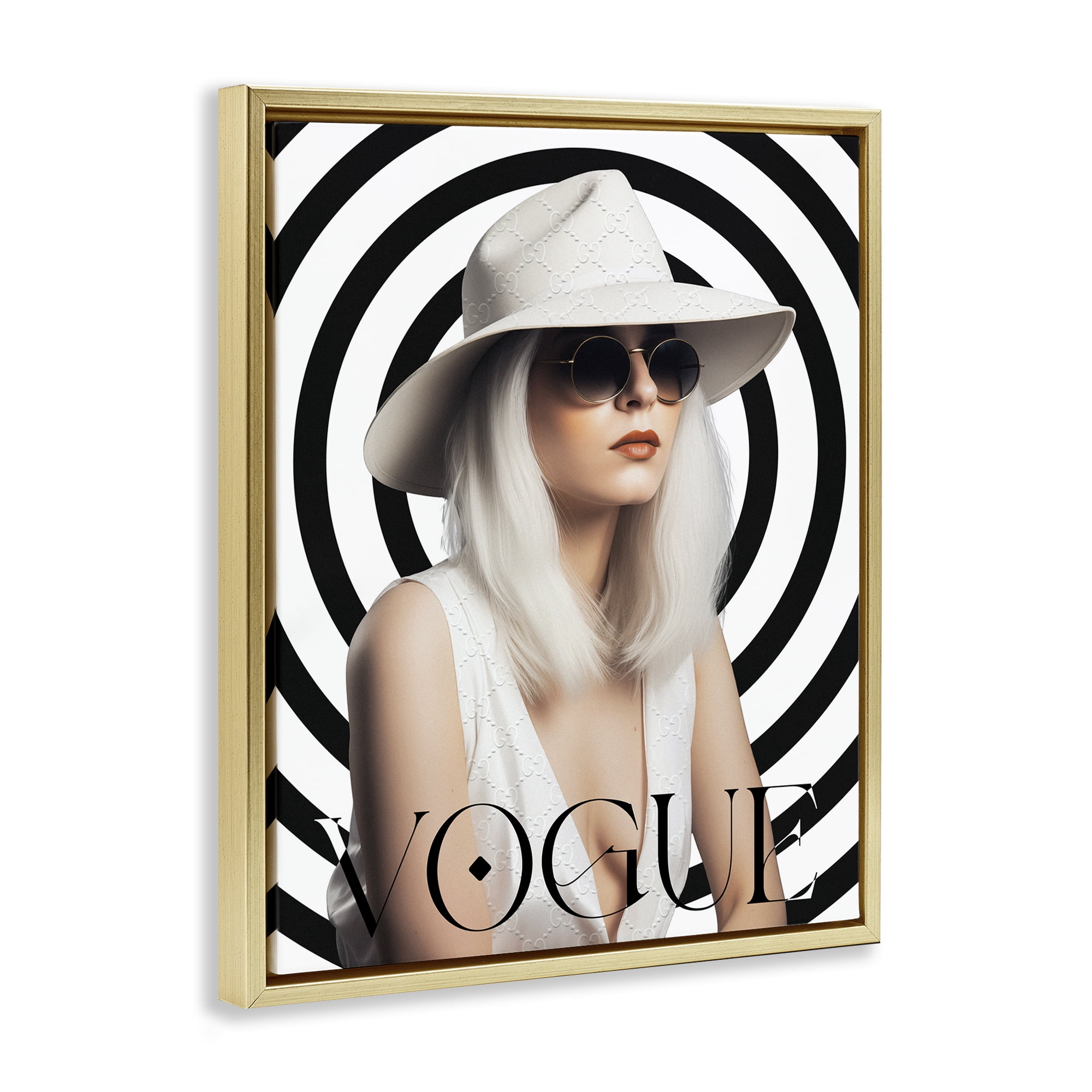 Stupell Industries Mod Girl Portrait Fashion Painting Gold Floater Framed Canvas Art Print Wall Art, 17 x 21