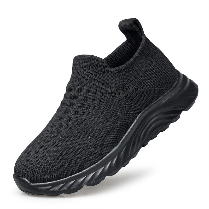 vibdiv Boys Girls Shoes Kids Sneakers Slip on Fitness Tennis Athletic Walking School Shoes All Black Toddler Size 5.5