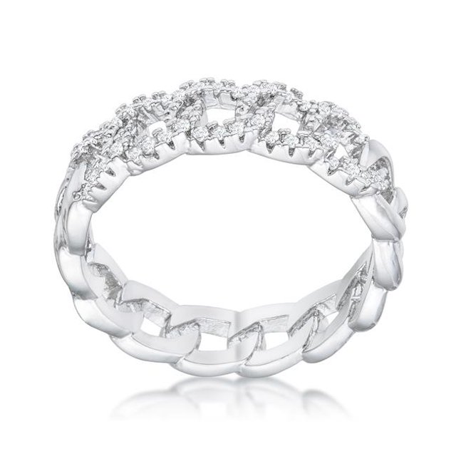 Jgoodin R08559R-C01-10 Anneau de Conception de Chaîne en Rhodium avec Zircone Cubique - Clair et 44 ; Taille 10