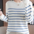 thumbnail image 4 of thefmos Women's Round Neck Striped Knit Sweater Long Sleeve Solid Color Casual Pullover Fashion Fall Winter Outfit, Blue L, 4 of 6