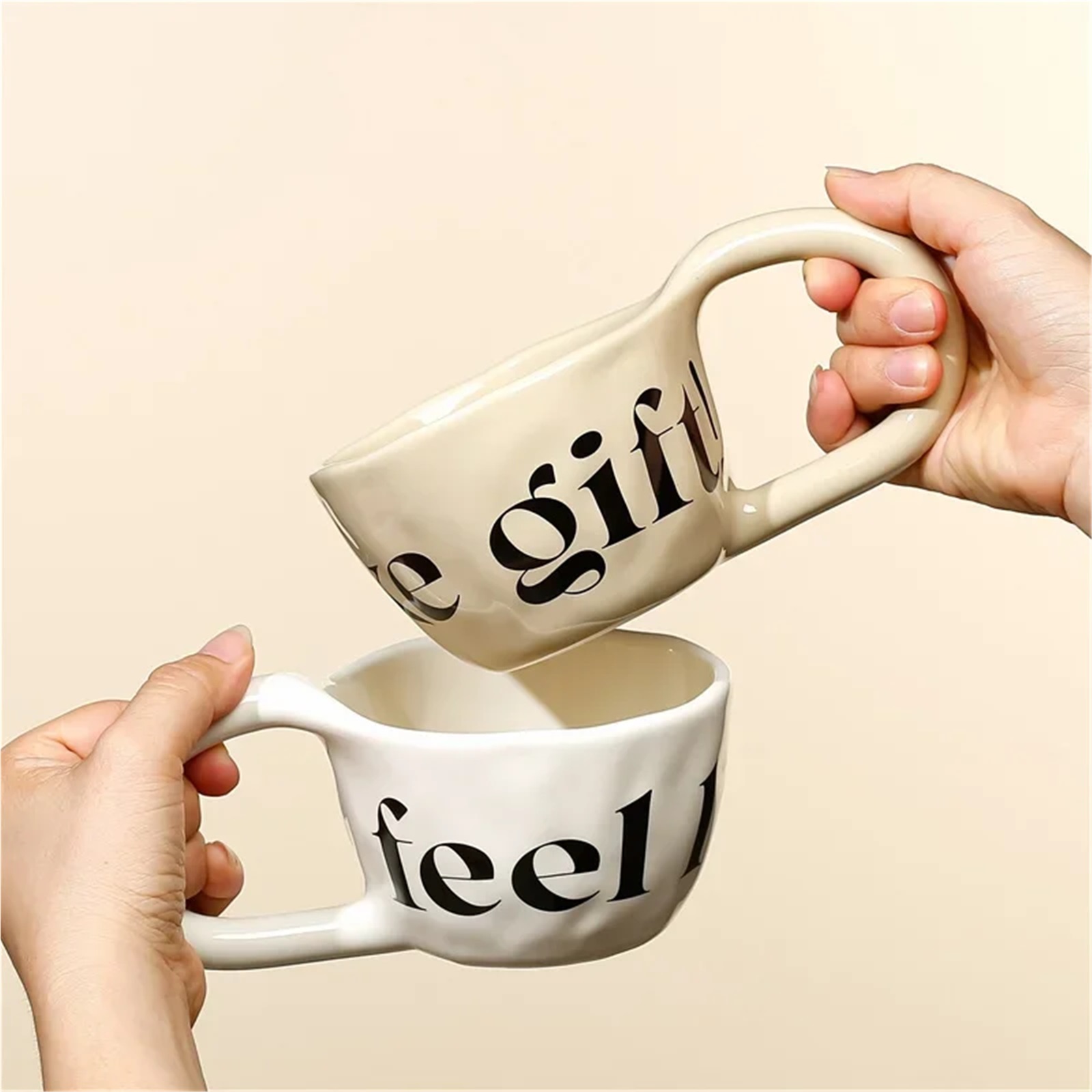 Espresso cup 350ML English Alphabet Pattern Ceramic Mug Large Handle Hand Pinched Irregular Coffee Cups
