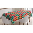 thumbnail image 1 of Geometric Tablecloth, Vibrant Colored Grunge Rhombus Design with Cream Tone Stripes, Rectangular Table Cover for Dining Room Kitchen, 60 X 84 Inches, Dark Orange Turquoise Magenta, by Ambesonne, 1 of 3