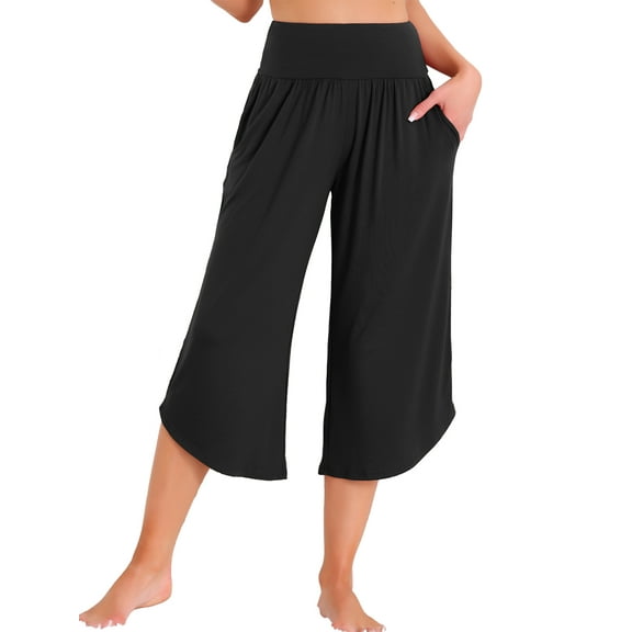 DARING DIVA Women's Yoga Cropped Casual Pants with Pockets XS Black