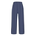 thumbnail image 5 of Titcea Linen Pants for Women, Striped Print Elastic Waist Button Decorations Beach Pants with Pockets, Loose Comfy Summer Casual Pants, 5 of 6