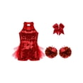 thumbnail image 3 of dPois Costume de Pom-Pom Girl pour Filles Enfants Tenue de Cheerleading Robe Justaucorps à Col Montant à Paillettes avec Rouge 10, 3 of 5