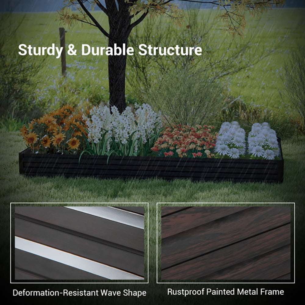 GVN Large Outdoor Metal Planter Box for Vegetable Fruit Herb Flower-Coffee, Outdoor Wooden Elevated Raised Garden Bed for Patio or Yard Gardening