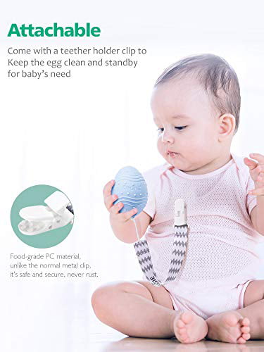Dino Eggie Egg Teether Baby Teething Toy with Silicone Beaded Pacifier Holder Clip for Baby Boys and Girls CPSC Lab Tested and Approved Mint BPA-Free 