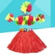 thumbnail image 2 of Conjunto de 5 piezas de falda de baile tropical hawaiano con flores, pulseras, diadema y sujetador, 40 cm (falda roja), 2 of 5