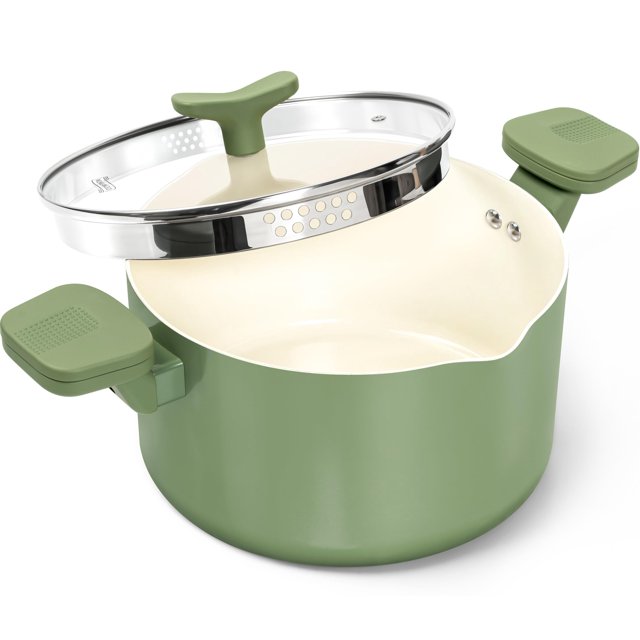 Olla para pasta MICHELANGELO de 6 cuartos de galón con tapa coladora revestida de cerámica