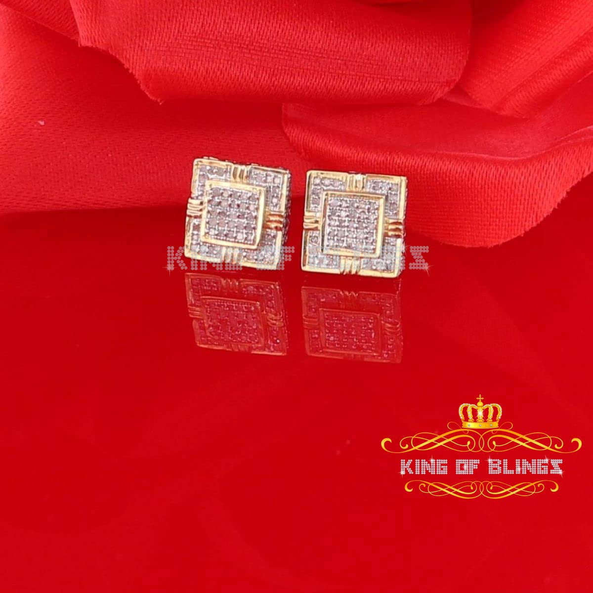 King of Bling's 10K Real Yellow Gold with 0.15CT Real Diamond Men's/Women's stud Square Earrings