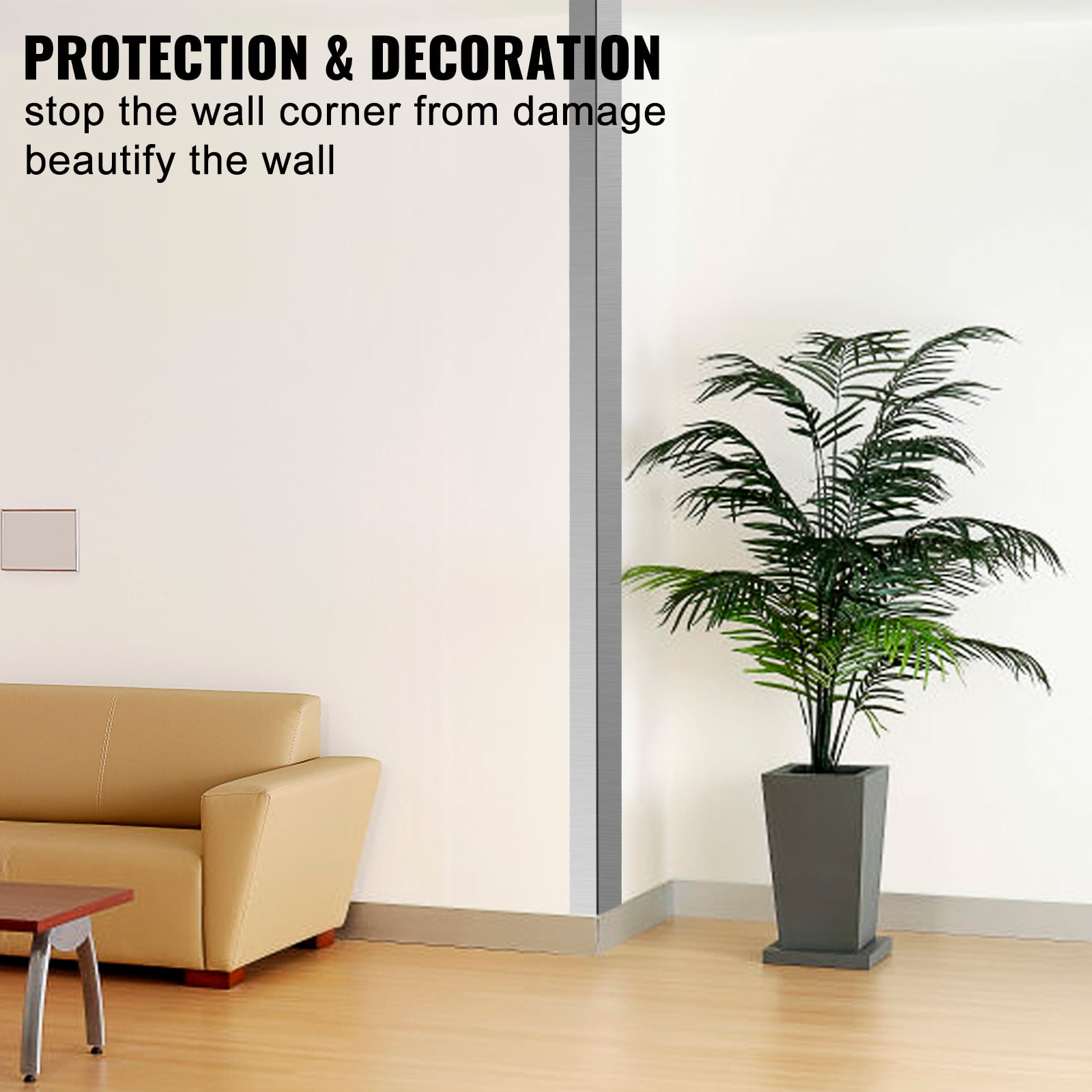 VEVOR Stainless Steel Corner Guards 2 x 2 x 48 inch Metal Wall Corner Protector Pack of 10 Corner Guards 20 Ga 304 Stainless Corner Guard with 90-Degree Angle for Wall Protection and Decoration