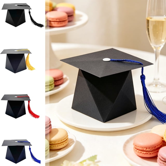 MTBLYS Graduation Cap Candy Boxes Paper Cap Gift Boxes with Tassel Black Party Favor Treat Boxes Graduation Celebration