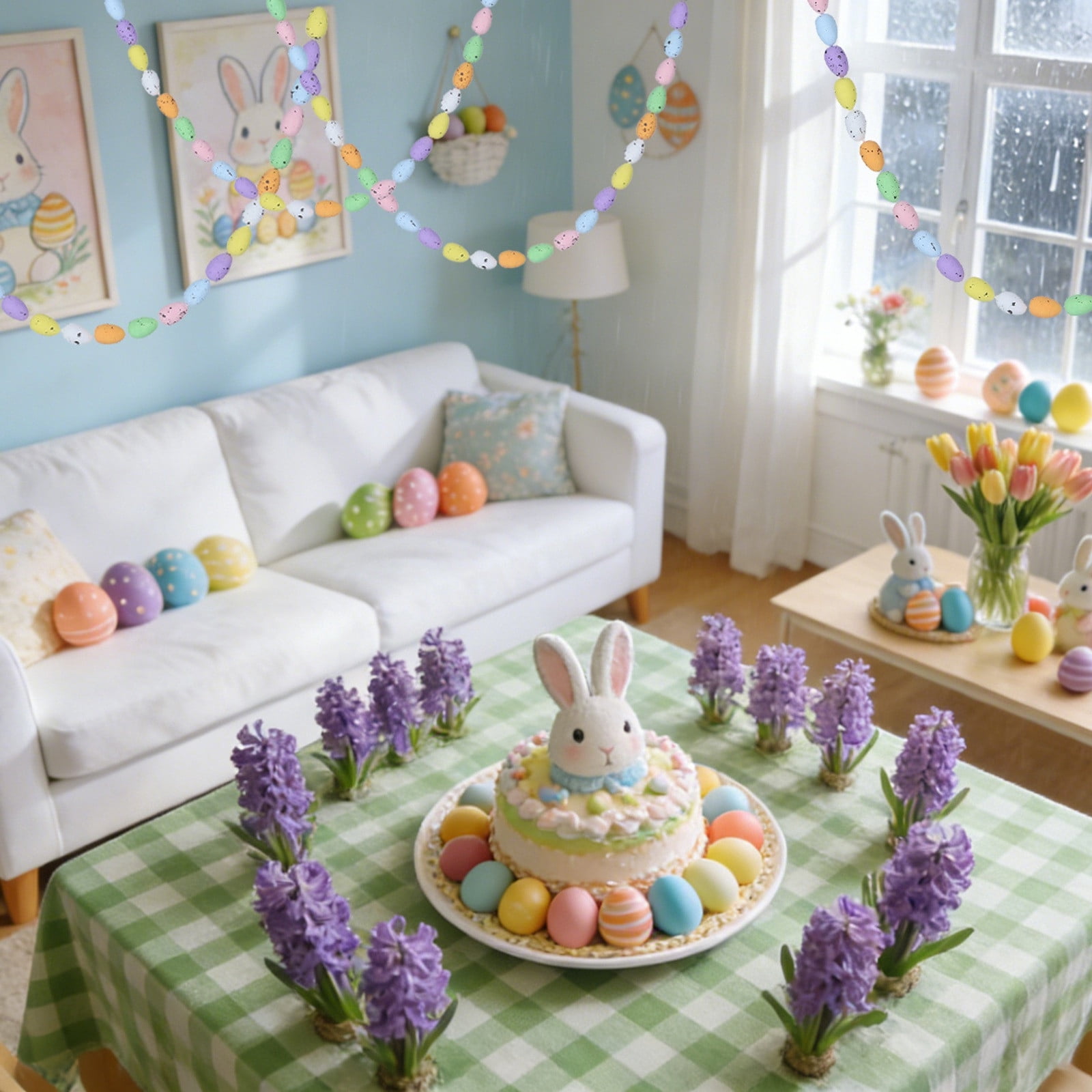 Colorful Easter Foam Egg Hanging Garland, 3.9ft Spring Party Decorative Banner for Home Wall Mantle Window, Classroom Wedding and Birthday Party Favors Supplies (4 Pcs)