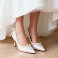 thumbnail image 4 of XYD Women Pearl Pumps Thin Mid Heels Elegant Pointed Toe Back Ribbon Bowknot Bridal Evening Shoes Size 5 White, 4 of 4