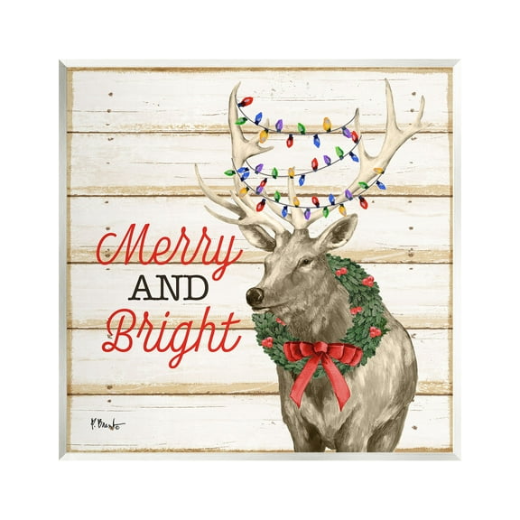 Stupell Industries Merry & Bright Deer Holiday Painting Unframed Art Print Wall Art, 12 x 12