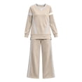 thumbnail image 4 of Inleife Women Color Block Tracksuit 2 Piece Outfit Set, Long Sleeve Crew Neck Sweatshirt & Wide Leg Pants With Pockets, Casual Loungewear Sports Suit, 4 of 6