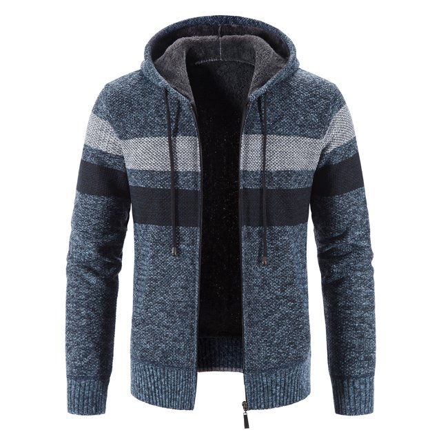 Lightweight Cardigan Autumn And Winter New Men's Color Matching Plus Velvet Plus Size Hooded Cardigan on Clearance