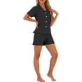 thumbnail image 2 of Womens Pajamas Set 100% Cotton Button Down Notch Collar Sleepwear Short Sleeve 2 Piece Suits with Pockets M Black, 2 of 6