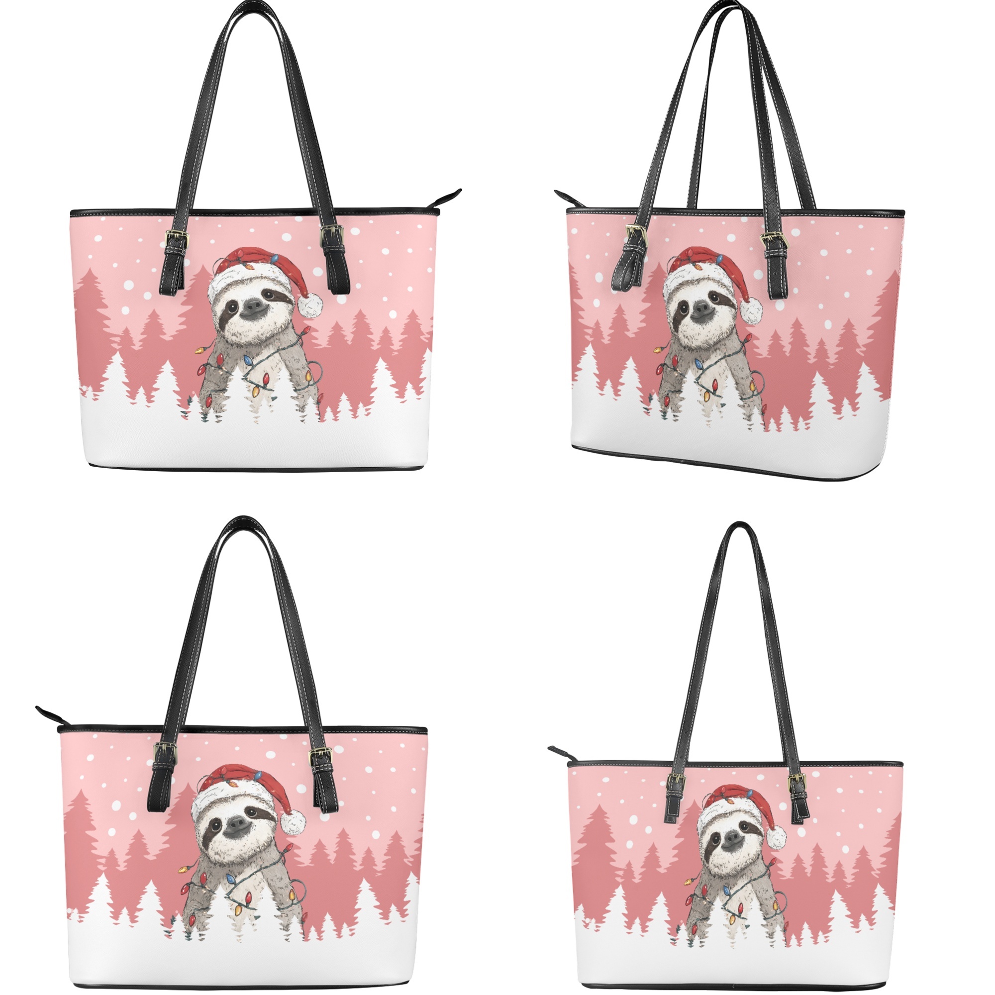 ZUXONGSY Christmas Sloth Print Purse and Handbags Set for Women Leather Top Handle Shoulder Bag with Matching Wallet Satchel Purse Set Hobo Bag Clutch Slim Wallet for Shopping