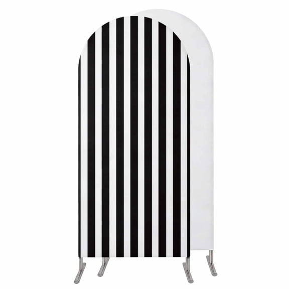 Black Striped Wedding Arch Cover, Stretchy Spandex Arch Backdrop Stand Covers 4 FT, Modern Farmhouse Black White Stripes Round Top Arched Backdrop Cover for Birthday Party Ceremony Baby Shower Event