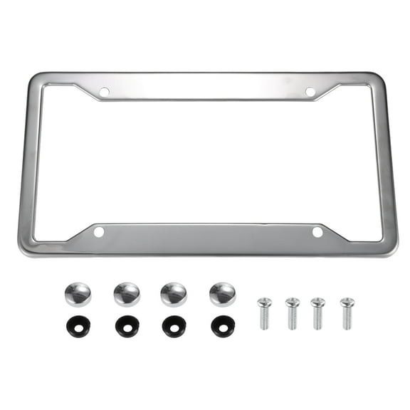 Unique Bargains License Plate Frame Metal Stainless Steel Front Rear Car Tag Cover Frames with Screws Bolts Silver Tone 1Set