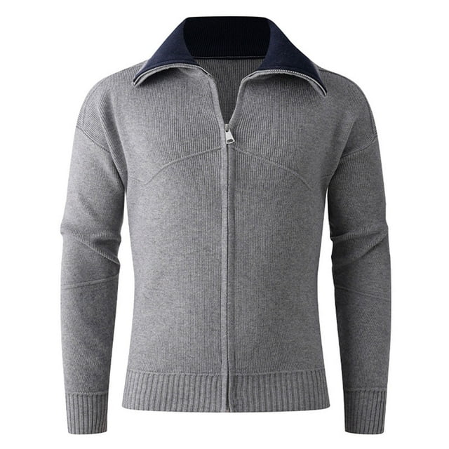 Ceisia Men's Slim-Fit Color-Blocked Zipper Knit Cardigan Multi-Solid for Spring Gift