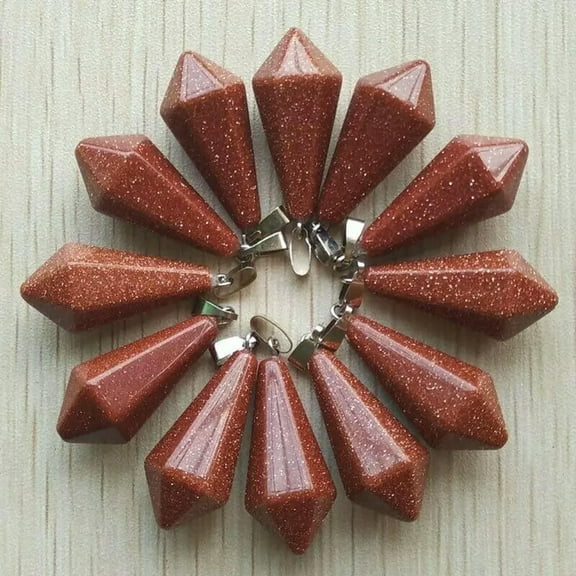 K-KED Wholesale 20pcs Natural Gold Sand Stone Pendulum Hexagonal Pyramid Pendants