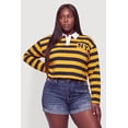thumbnail image 2 of Women's Plus Size NY Chenille Patch Striped Rugby Polo Top, 2 of 4