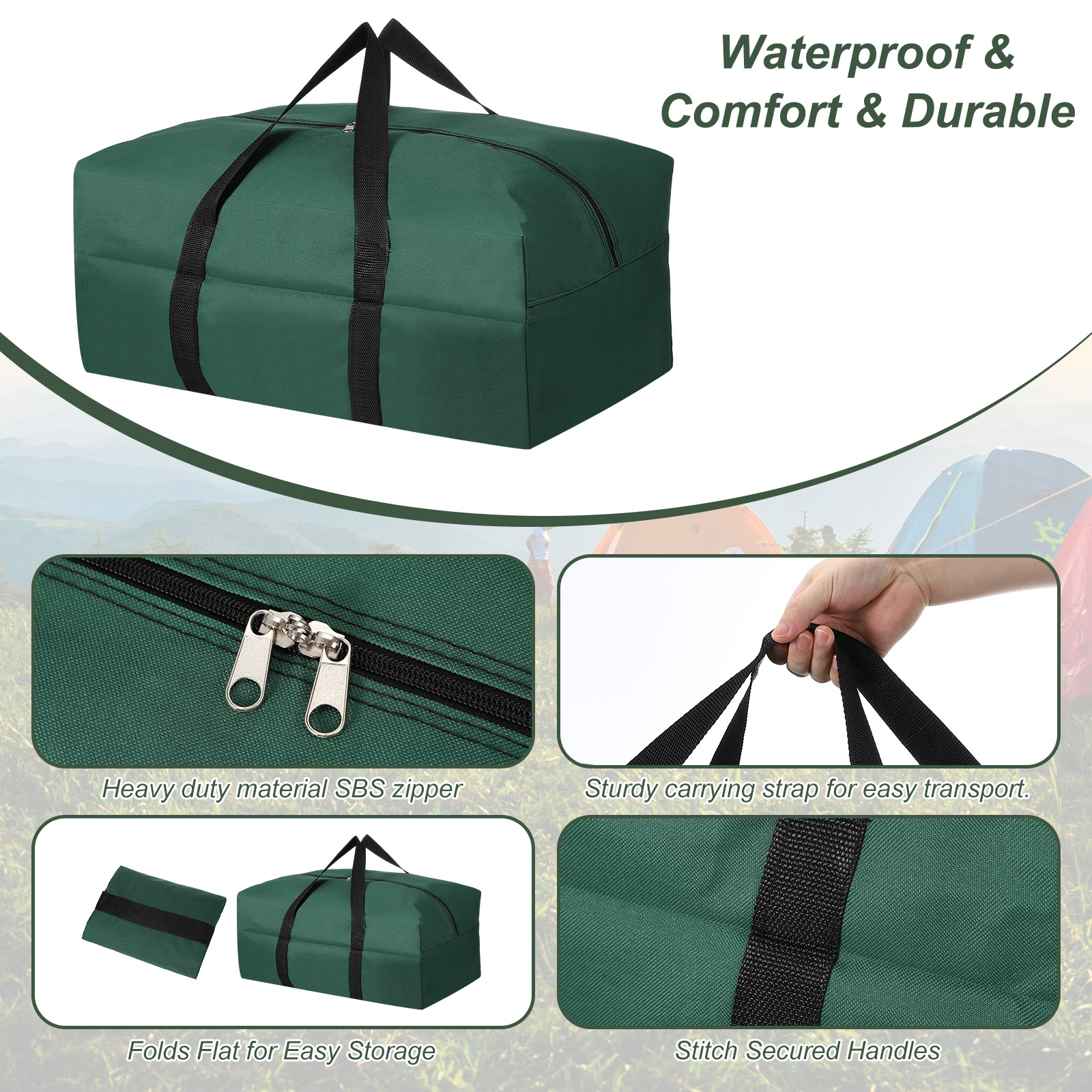 Uxcell Storage Duffle Bag, Zippered Duffel Bag for Travel 24 Inch & Green -Fitting for (Outdoor/Travel/Tent/Sports)