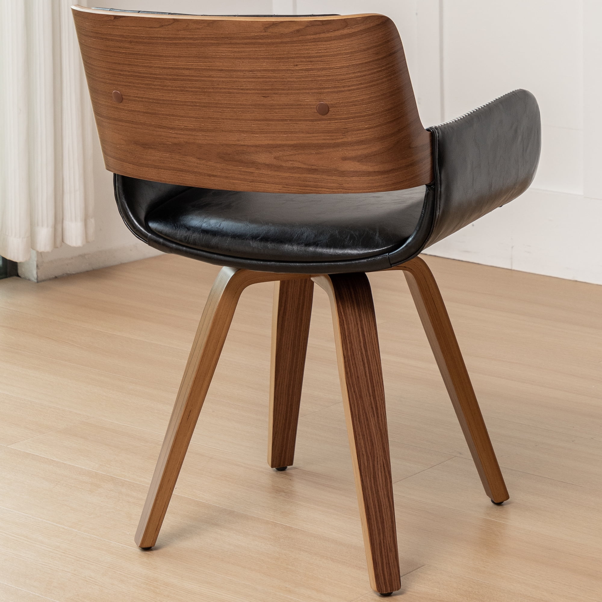 FOWEOAIU Modern Dining Chairs,Leather Upholstered Walnut Wood With rotation Kitchen Dining Chairs , Black (Set of 2)