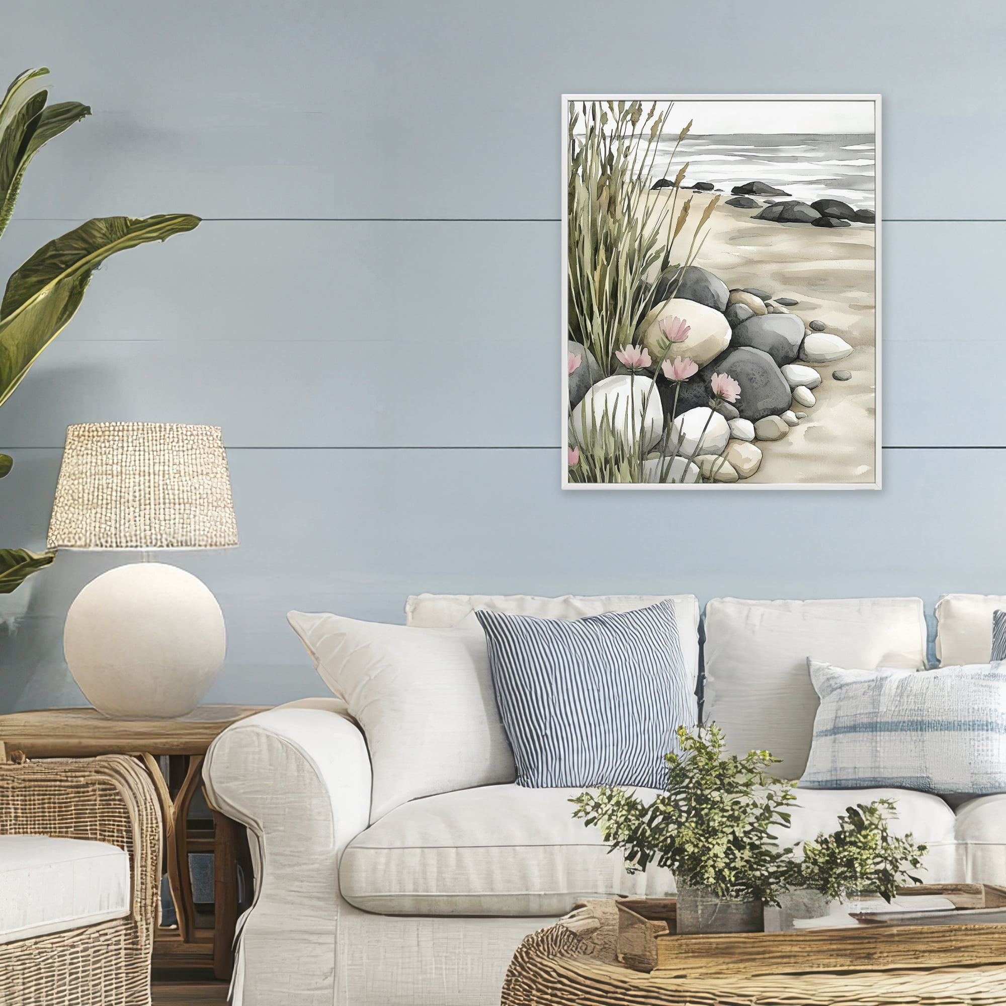 Stupell Industries Coastal Calm Pebbles White Framed Giclee Art, design by Riley B