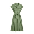 thumbnail image 5 of NTACZA Women'S Dresses Casual Midi Short Sleeve Shirt Dress Ruched Waist Collared Vacation Size L, 5 of 5