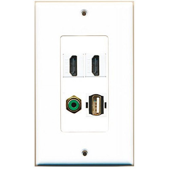 RiteAV - 2 Port HDMI 1 Port RCA Green 1 Port USB A-A Wall Plate Decorative