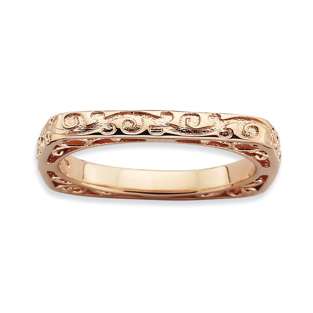 Sterling Silver Stackable Expressions Polished Pink-plate Square Ring Size 6