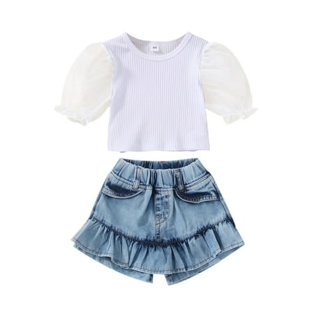 

ZIZOCWA Jeans Tops for Girls Toddler Girls Short Sleeve Ribbed T Shirt Tops Denim Shorts Outfits Blankets Girl Tween Fall Clothes for Girls Girls Outfits Size 14 Big Baby Blankets for Girls Its A Sm