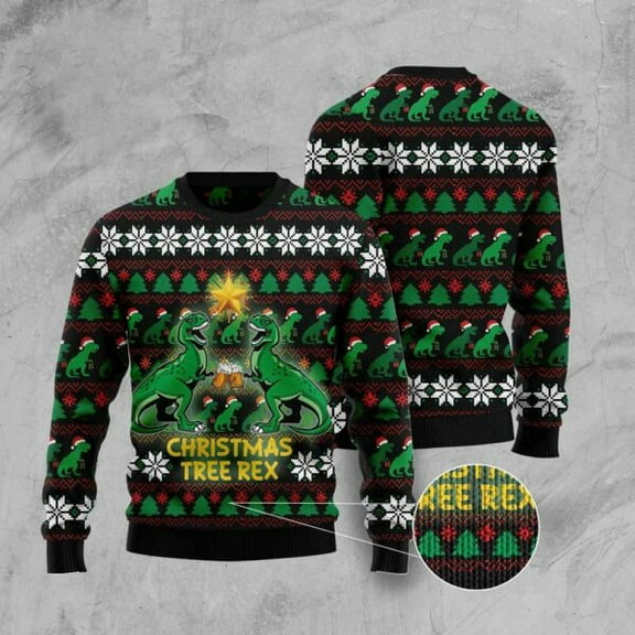 Xmas Tree Sweater, Christmas Tree Rex 3D Christmas Sweater, Funny Xmas Sweater