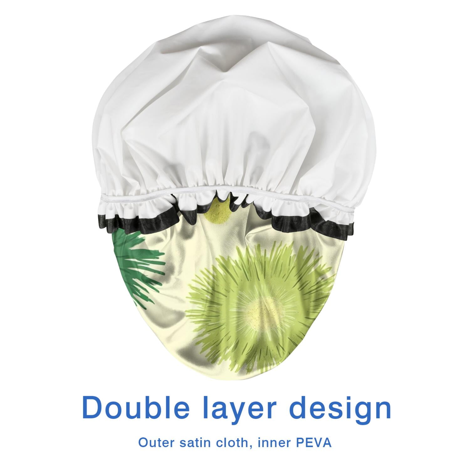 Shower Caps,Green Yellow Dandelion Pattern Waterproof Shower Cap for Women 4 Pieces,Double Reusable Hair Cover for Shower PEVA Elastic Stretch Hem