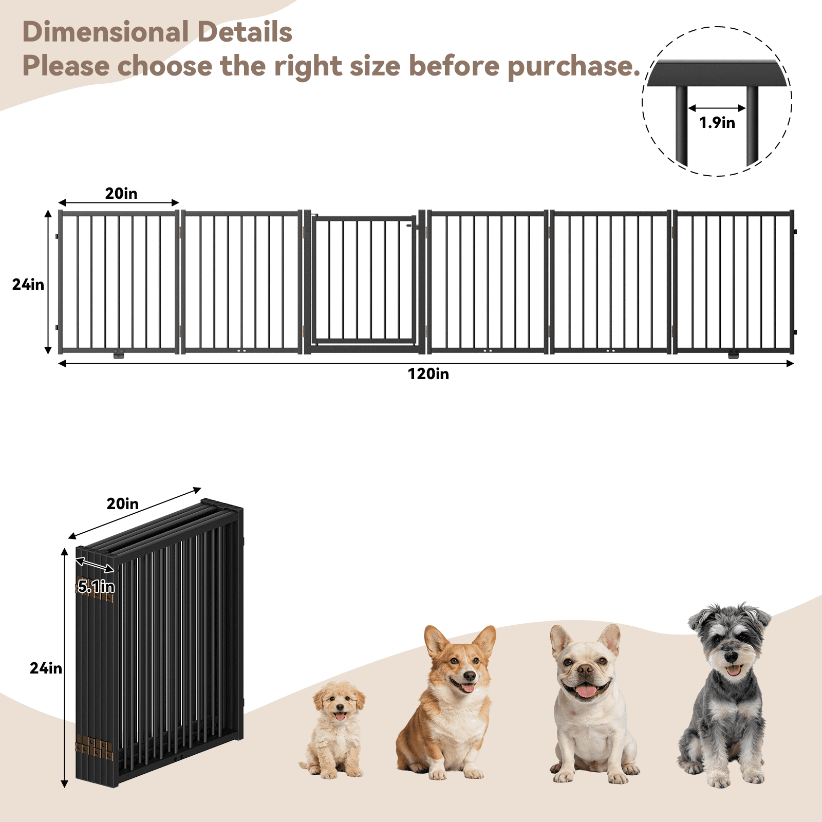 24''Height Full Matel Freestanding Dog Gate with Door, 6 Panels Extra Wide Free Standing Tall Dog Gates for Doorways,House,Stairs,Porch,Deck,Yard