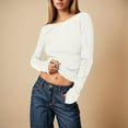 thumbnail image 2 of adviicd Womens Bodycon Crop Top Long Sleeve Y2K Slim Fitting Tops Backless Ribbed Knit Tee Shirts Streetwear (White, M), 2 of 5