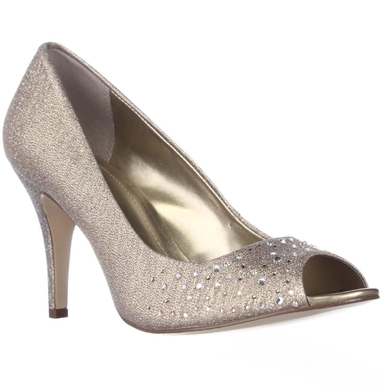 Womens SC35 Monaee Peep Toe Sparkle Dress Pumps, Gold