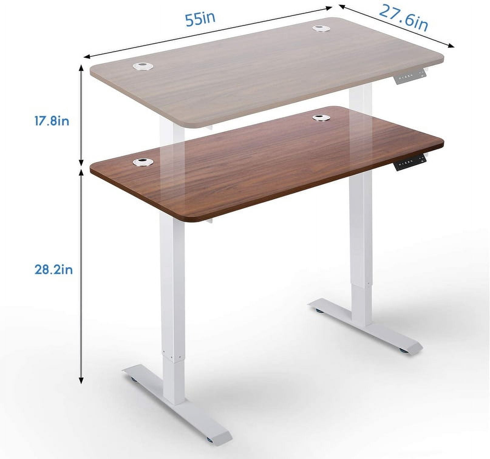 Electric Standing Desk, 55 x 28 Inches Height Adjustable Dual Motor Stand up Desk Workstation, Full Sit Stand Home Office Table, Whole-Piece Desk Board (White Frame/Brown Walnut Top)