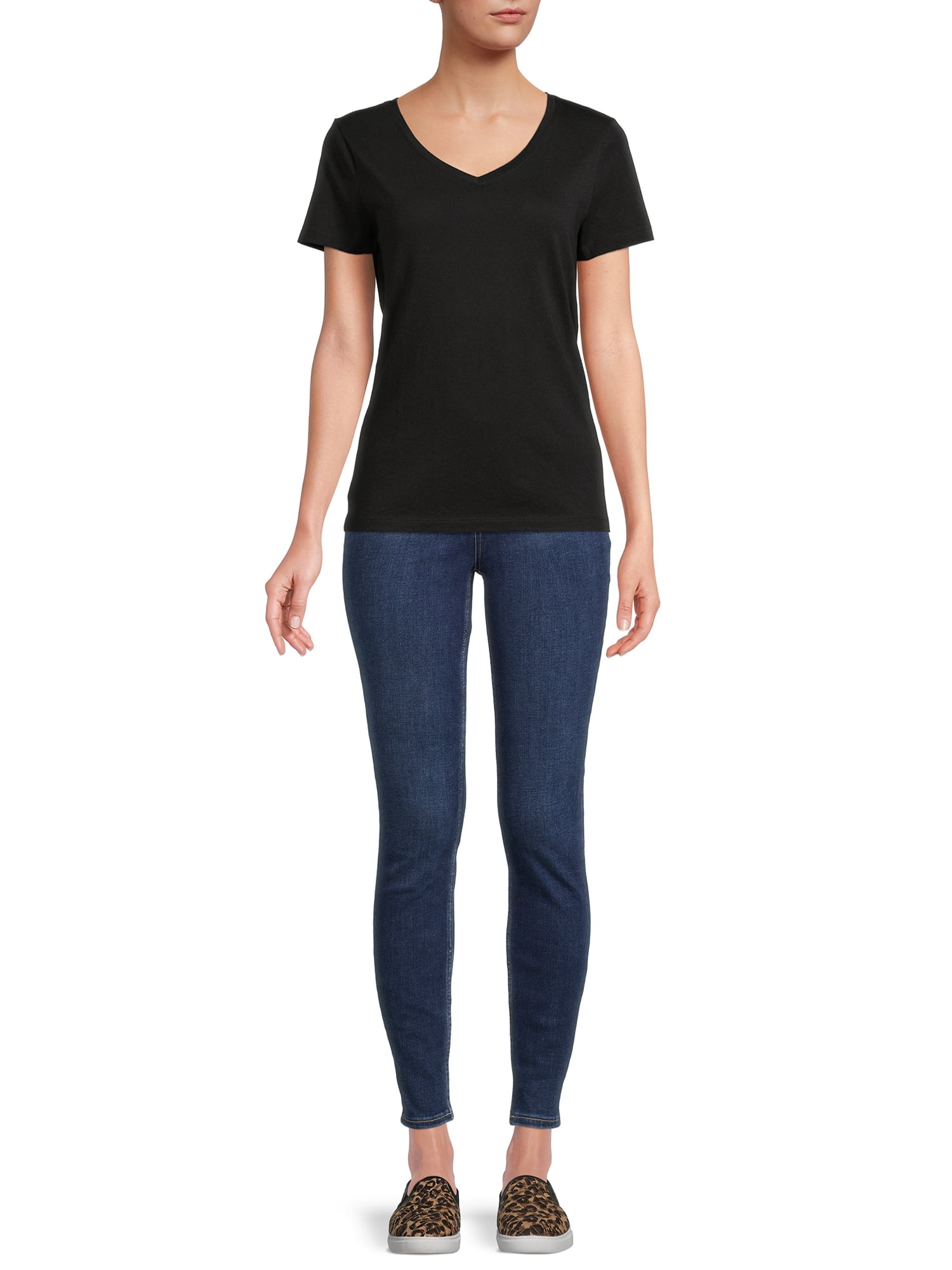 Time and Tru Women's V-Neck T-Shirt with Short Sleeves